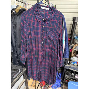 Women's JUSTFAB Navy Red Plaid Shirt Dress XXL